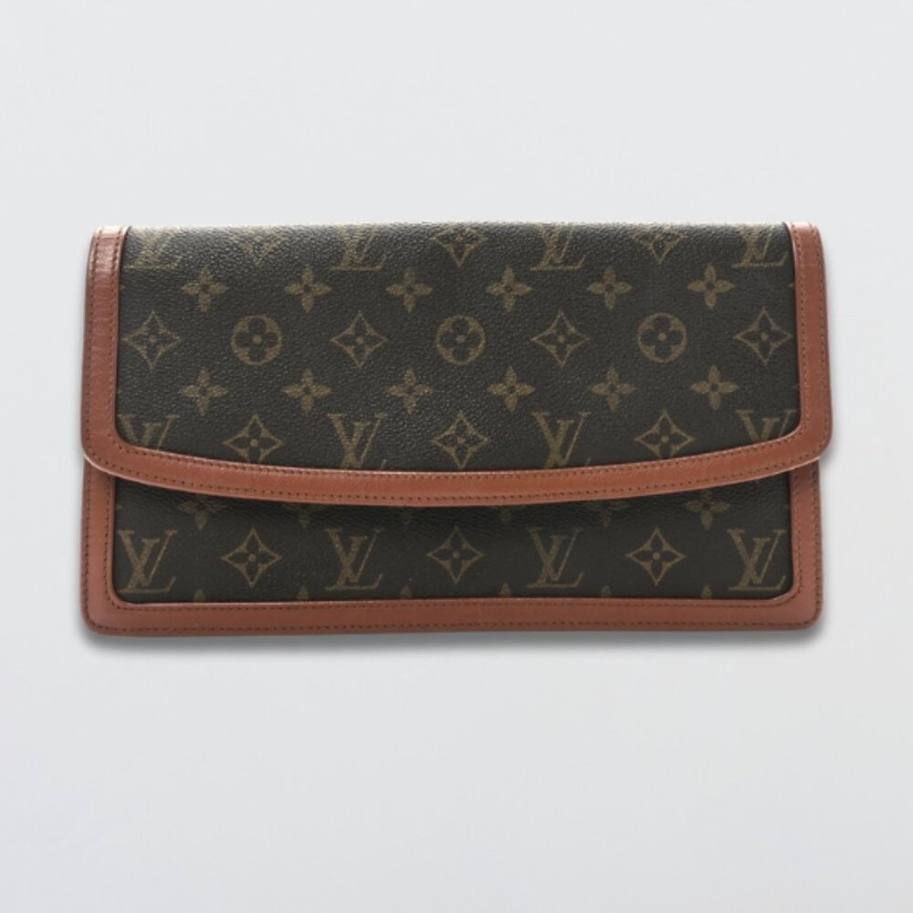 Louis Vuitton PM Clutch Bag Monogram Pochette Dame 29 GM Leather Trim Brown OS
